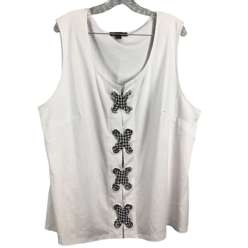 New INC Women's White Sleeveless Scoop Neck Top